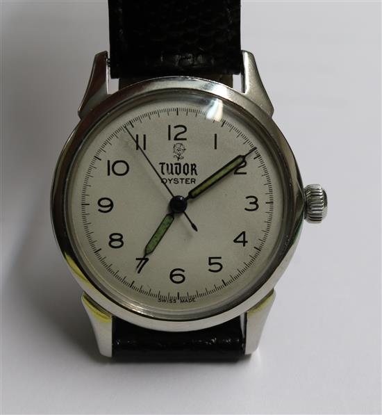 A gentlemans stainless steel Tudor Oyster wrist watch.